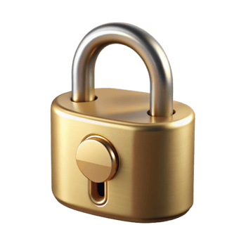 hypnotic elegant A single padlock, brass and locked. NO BACKGROUND with Transparent Background. crisp png