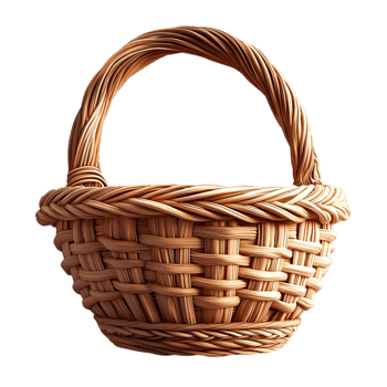 Woven wicker basket sturdy curved handle and traditional rustic natural design png