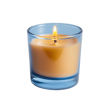 Burning Candle in Blue Glass Jar Peaceful, Serene Home Decor png