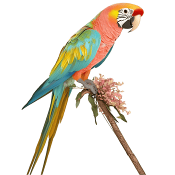 Vibrant parrot sitting on wooden branch tropical jungle png