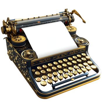 Antique black typewriter golden keys and vintage realistic classic writing equipment png