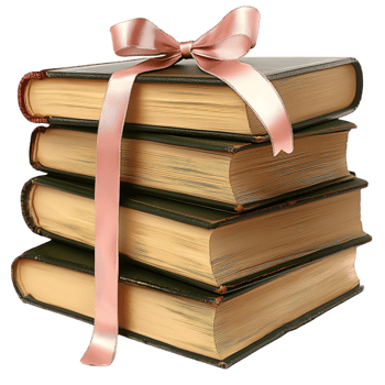 Stacked old books pink ribbon and vintage literary decorative elegant appearance png