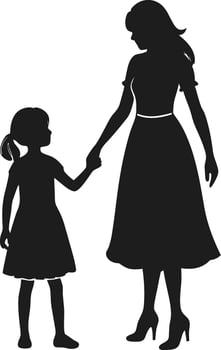 Loving Mother and Daughter Silhouette Holding Hands - Mother's Day Art vector