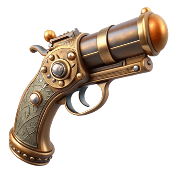 mesmerizing celebrated Steampunk pistol with ornate engravings and a pearl handle. NO BACKGROUND with Transparent Background. png