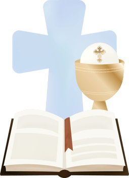 Bible With Golden Chalice and Blue Cross png
