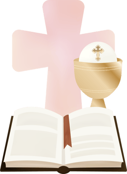 Bible With Golden Chalice and Rose Cross png