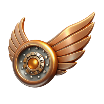 spectacular notable Steampunk wing icon with metallic feathers and gear details. NO BACKGROUND with Transparent Background. png