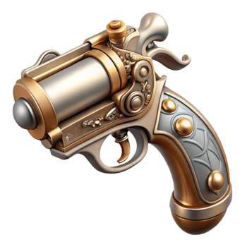 timeless creative Steampunk pistol icon with ornate engravings and a pearl handle. NO BACKGROUND with Transparent Background. handcrafted png