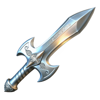 glorious gothic A single, gleaming silver sword with intricate elven runes, NO BACKGROUND with Transparent Background. perfect clarity png