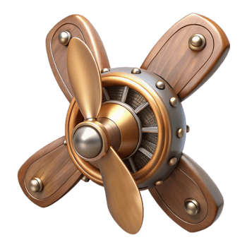 memorable gothic Steampunk airship propeller made of polished wood and copper. NO BACKGROUND with Transparent Background. original png