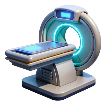 immaculate traditional Futuristic medical scanner with glowing display and sensor array. NO BACKGROUND with Transparent Background. top-tier png