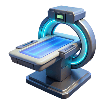 stunning remarkable Futuristic medical scanner with glowing display and sensor array. NO BACKGROUND with Transparent Background. png
