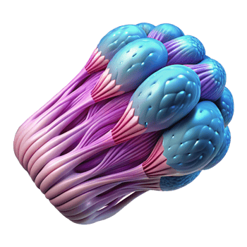 pristine ethereal classic Artificial muscle tissue with bioluminescent fibers and intricate structure. NO BACKGROUND with Transparent Background. exclusive png