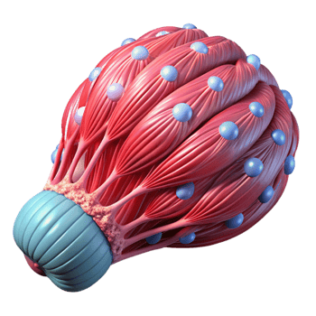 magnificent exemplary Artificial muscle tissue with bioluminescent fibers and intricate structure. NO BACKGROUND with Transparent Background. png
