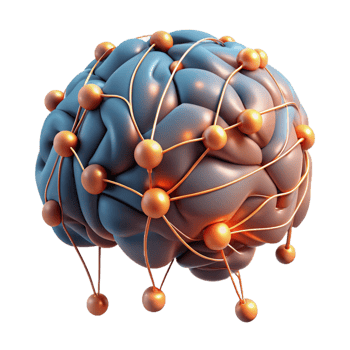 captivating energetic surreal Artificial brain with glowing neural pathways and intricate connections. NO BACKGROUND with Transparent Background. masterfully captured png