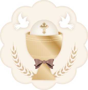 First Communion Label With Chalice, Doves, and Wheat png
