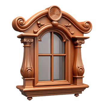fascinating sought-after Victorian window frame, intricate wood carving, NO BACKGROUND with Transparent Background. png