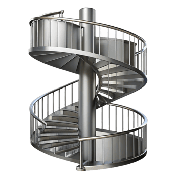 melancholic alluring Spiral staircase, metal, industrial, NO BACKGROUND with Transparent Background. refined png