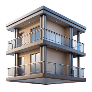 immaculate celebrated Modern apartment building balcony, metal railing, NO BACKGROUND with Transparent Background. png