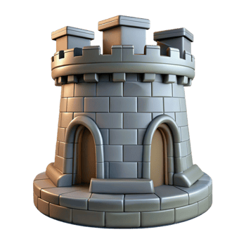 hypnotic industrial Castle turret, crenellated, stone, NO BACKGROUND with Transparent Background. masterfully captured png