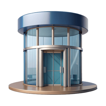 sought-after industrial Modern office building entrance, revolving door, NO BACKGROUND with Transparent Background. masterfully captured png