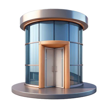magnificent whimsical bohemian Modern office building entrance, revolving door, NO BACKGROUND with Transparent Background. exclusive png