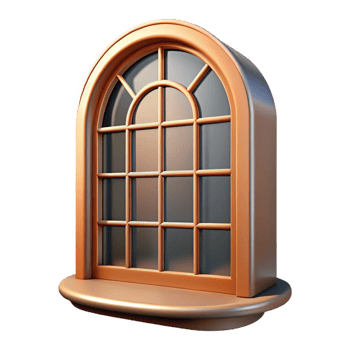 inspired bohemian Bay window, curved, multi-paned, NO BACKGROUND with Transparent Background. museum quality png