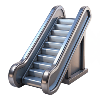 picturesque baroque Escalator steps, metal, moving, NO BACKGROUND with Transparent Background. precision png