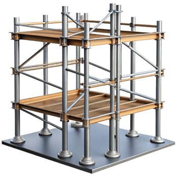 playful dramatic Scaffolding, metal poles and planks, construction, NO BACKGROUND with Transparent Background. museum quality png