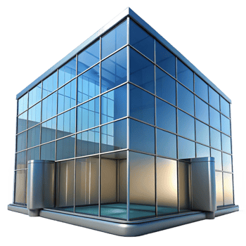 hypnotic iconic Glass facade, reflective, modern, NO BACKGROUND with Transparent Background. png