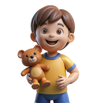 fascinating romantic classic Happy child, playful expression, holding a teddy bear, NO BACKGROUND with Transparent Background. refined png