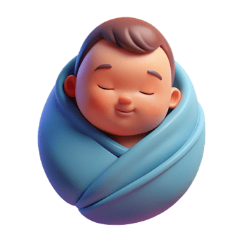 majestic classic Sleeping baby, peaceful expression, swaddled in blanket, NO BACKGROUND with Transparent Background. fine detail png