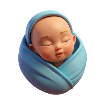 dramatic splendid Sleeping baby, peaceful expression, swaddled in blanket, NO BACKGROUND with Transparent Background. artisan png