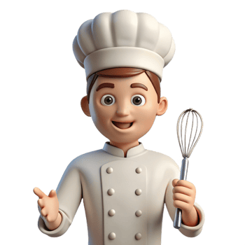 splendid melancholic organic Chef, white uniform, holding whisk, NO BACKGROUND with Transparent Background. 8K png