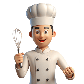 hypnotic passionate artistic Chef, white uniform, holding whisk, NO BACKGROUND with Transparent Background. artisan png