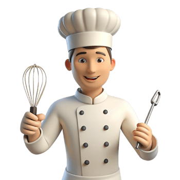 striking classic Chef, white uniform, holding whisk, NO BACKGROUND with Transparent Background. refined png