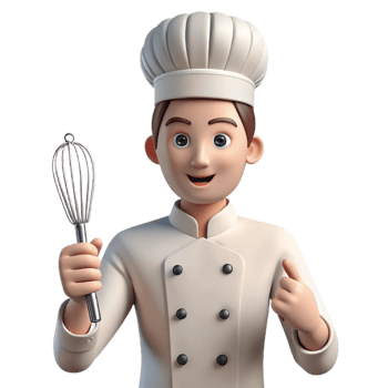 peaceful breathtaking Chef, white uniform, holding whisk, NO BACKGROUND with Transparent Background. expertly shot png