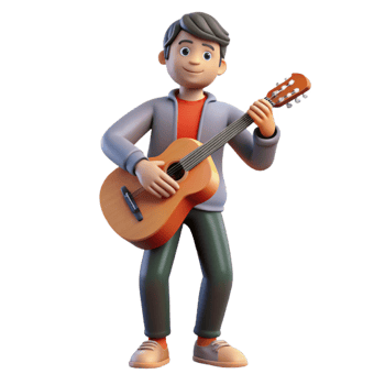 alluring ethereal vintage Musician, holding guitar, NO BACKGROUND with Transparent Background. precision png