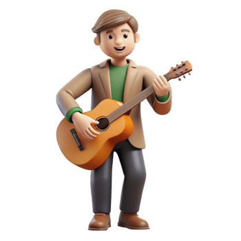picturesque impressionist Musician, holding guitar, NO BACKGROUND with Transparent Background. genuine png