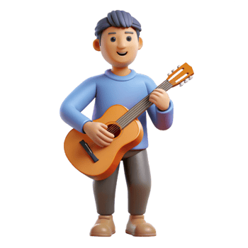 gorgeous distinctive Musician, holding guitar, NO BACKGROUND with Transparent Background. png