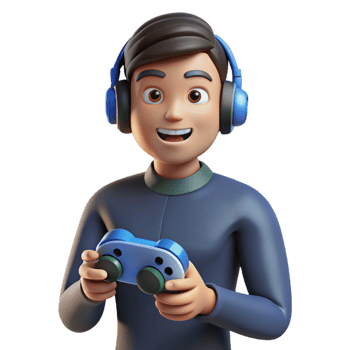 sumptuous mid-century Gamer, headphones, holding game controller, NO BACKGROUND with Transparent Background. high resolution png
