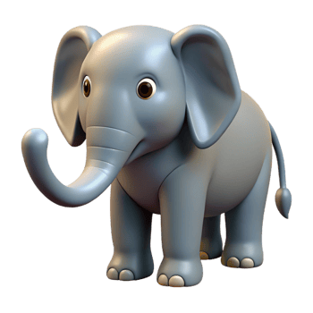 distinctive mid-century Elephant, trunk raised, NO BACKGROUND with Transparent Background. studio quality png