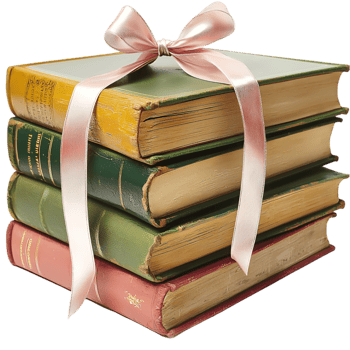 Stack of vintage books tied ribbon and old worn classic covers png