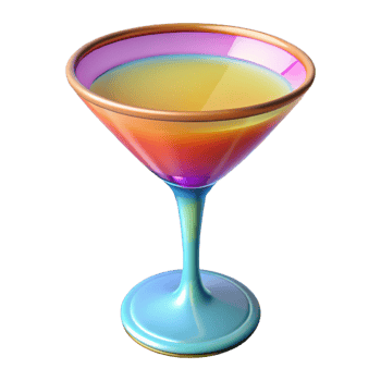 extraordinary notable Cocktail glass, colorful, NO BACKGROUND with Transparent Background. png
