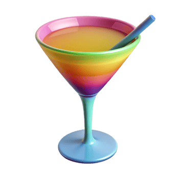 impressive coveted Cocktail glass, colorful, NO BACKGROUND with Transparent Background. png