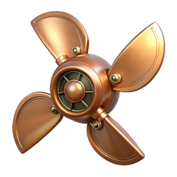 serene signature Steampunk airship propeller with ornate copper blades. NO BACKGROUND with Transparent Background. png