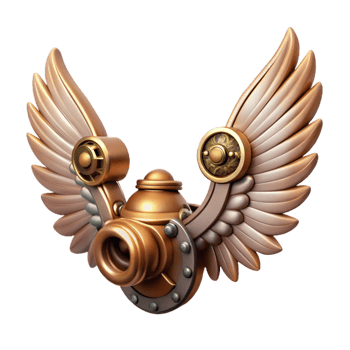 immaculate romantic impressionist Steampunk wings with articulated feather mechanisms. NO BACKGROUND with Transparent Background. professional png