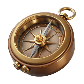 mysterious sumptuous Steampunk compass with ornate brass casing and magnetic needle. NO BACKGROUND with Transparent Background. museum quality png