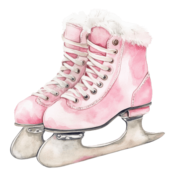Pink ice skates watercolor on transparent background. png
