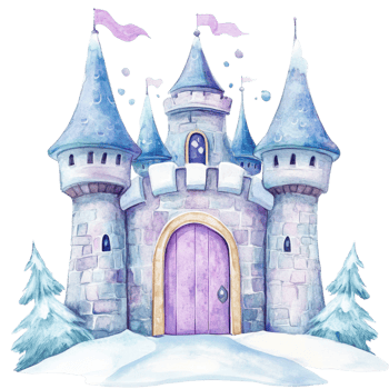 A watercolor winter castle on transparent background. png